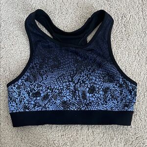 Chic Blue and Black Patterned Sports Bra